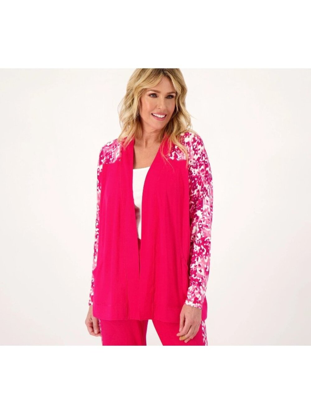 Isaac Mizrahi Women Cardigan Top Open Front Plus Sz 2X Pink A591681